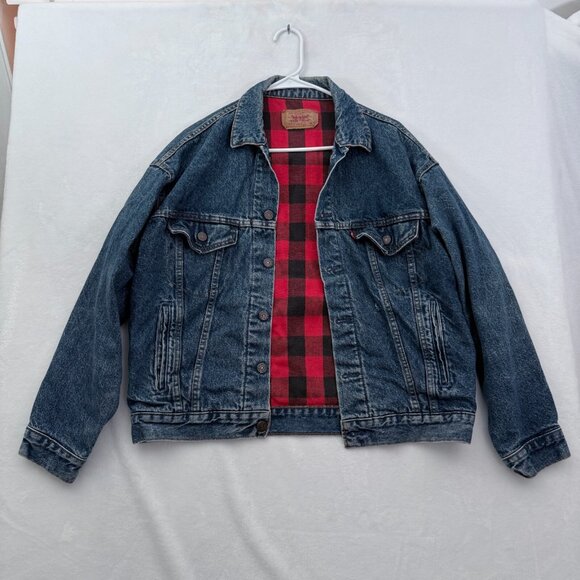 Vitntage Levis Jacket Mens M Blue Denim Trucker Flannle Line 70417 0814 80s USA